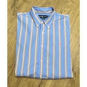 Polo Ralph Lauren Shirt Custom Fit Button Down Striped Mens Size XL Pink Pony